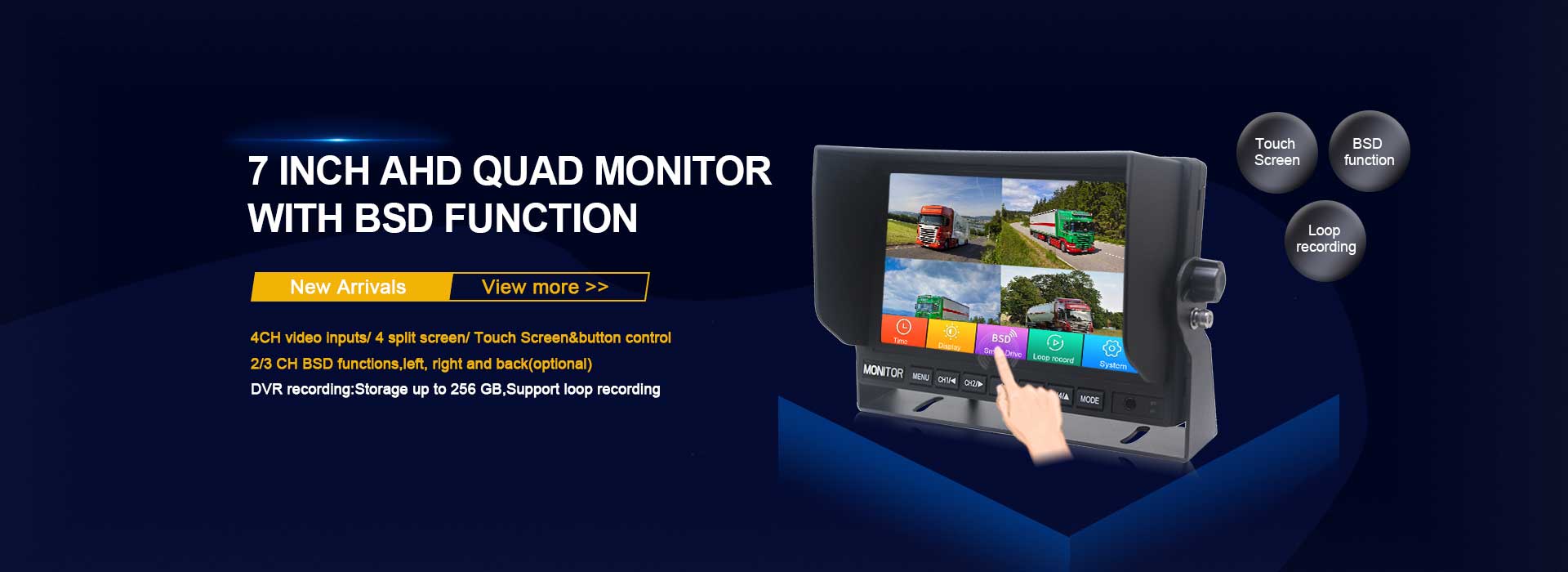 7 Inch AHD Quad Monitor With BSD Function  