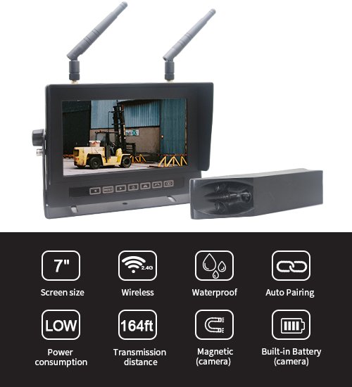 7 Inch Full Waterproof 1080P Forklift Wireless Camera System Features