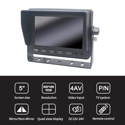 5 Inch HD Quad View Digital Color Car Monitor Features
