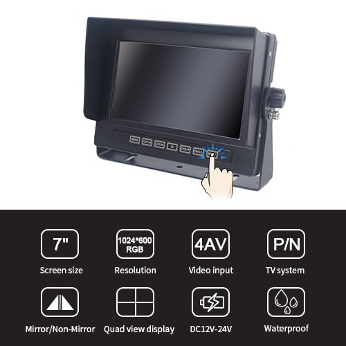 7 Inch HD Quad View Waterproof Car Monitor Features
