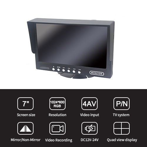 7 Inch LCD HD DVR Vehicle Recording Monitor Features