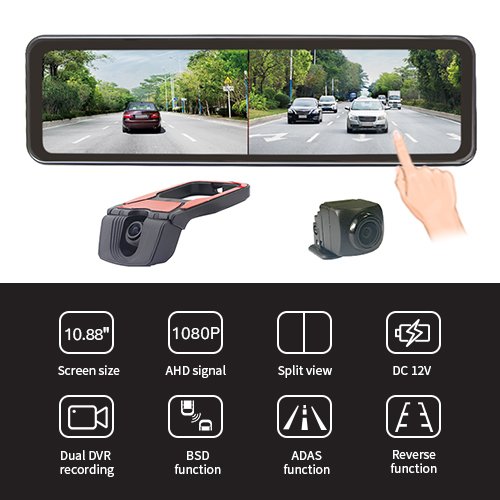 10.88 Inch HD Rearview Mirror Cameras System with ADAS BSD Features